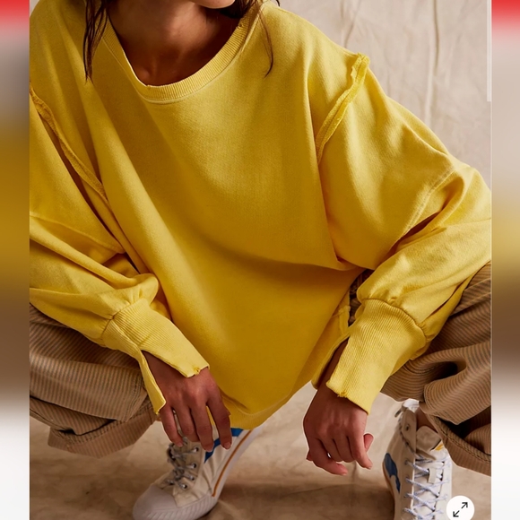 NWT FREE PEOPLE Mellow Yellow CAMDEN OVERSIZED PULLOVER We The Free Sweater - Picture 4 of 7